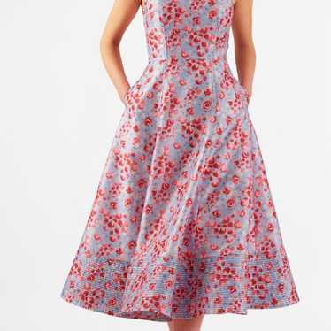 Trapunto Hem Floral Dupioni Midi Dress Size 2X