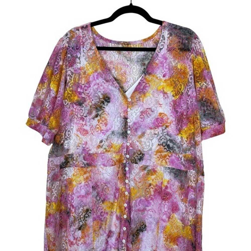 Torrid Tiedye Lace Short Sleeve Button Down Front… - image 3
