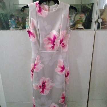 Calvin Klein beige/pink floral sheath dress Size 0 - image 1