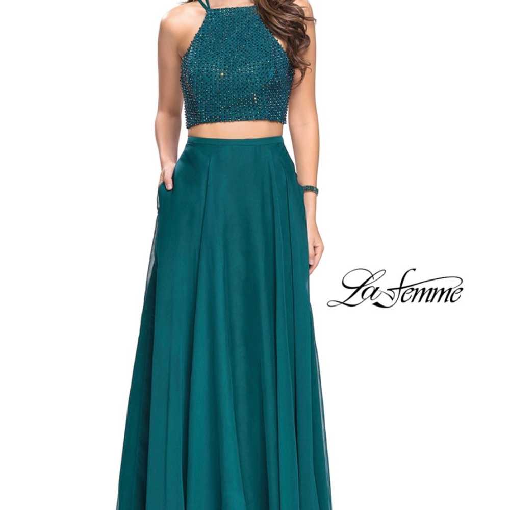 La Femme formal dress, size 0, hunter green - image 3