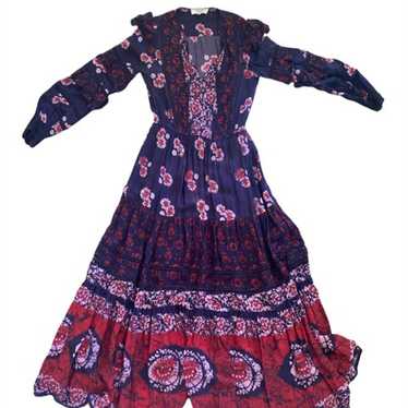 SEA Silk multi color peasant maxi Dress