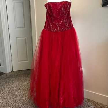 Red lace formal ballgown