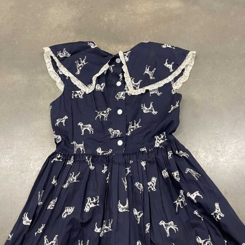 50s/60s Navy Blue Novelty Printed Dogs Puppies A … - image 10