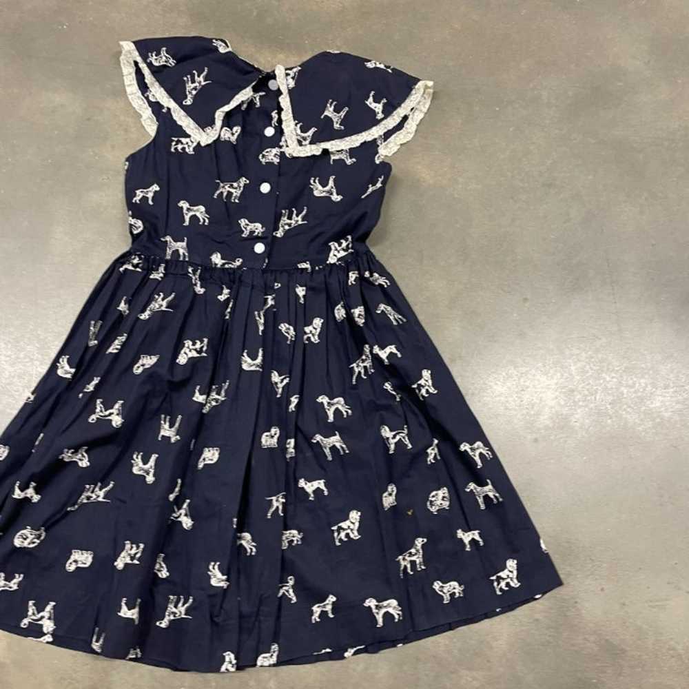 50s/60s Navy Blue Novelty Printed Dogs Puppies A … - image 12