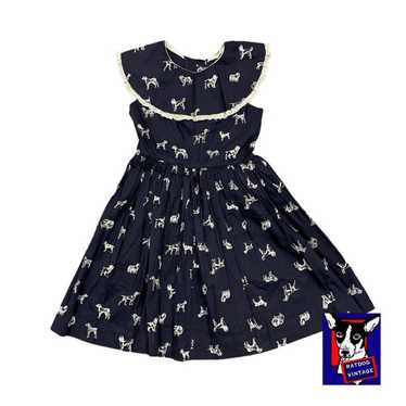50s/60s Navy Blue Novelty Printed Dogs Puppies A … - image 1