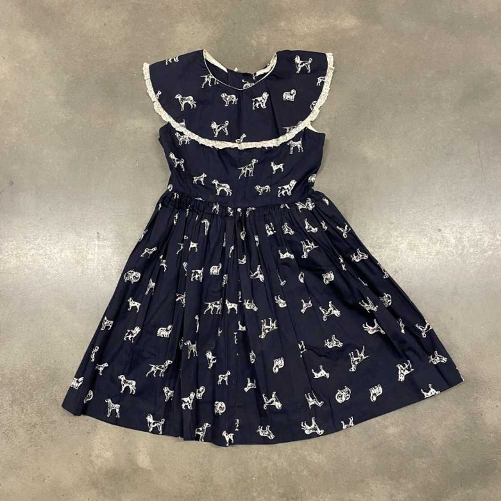 50s/60s Navy Blue Novelty Printed Dogs Puppies A … - image 2