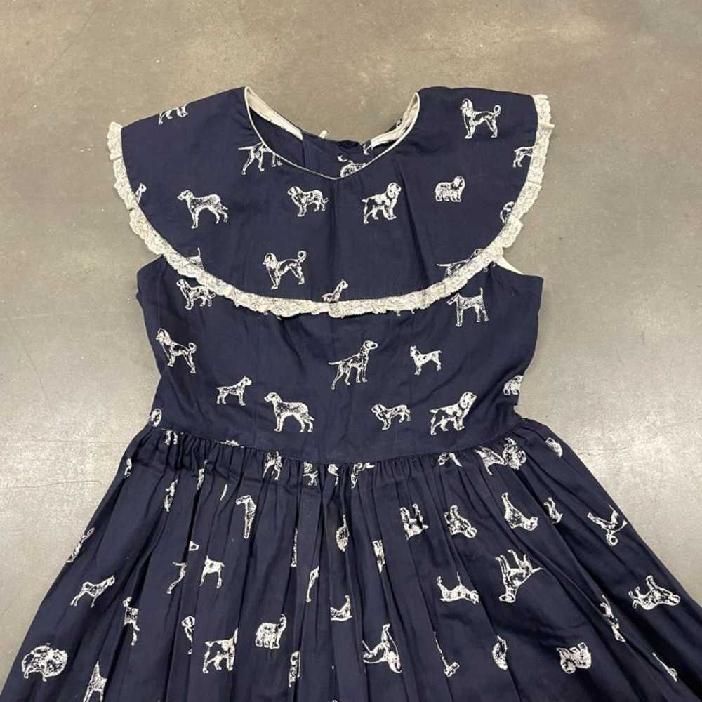 50s/60s Navy Blue Novelty Printed Dogs Puppies A … - image 3