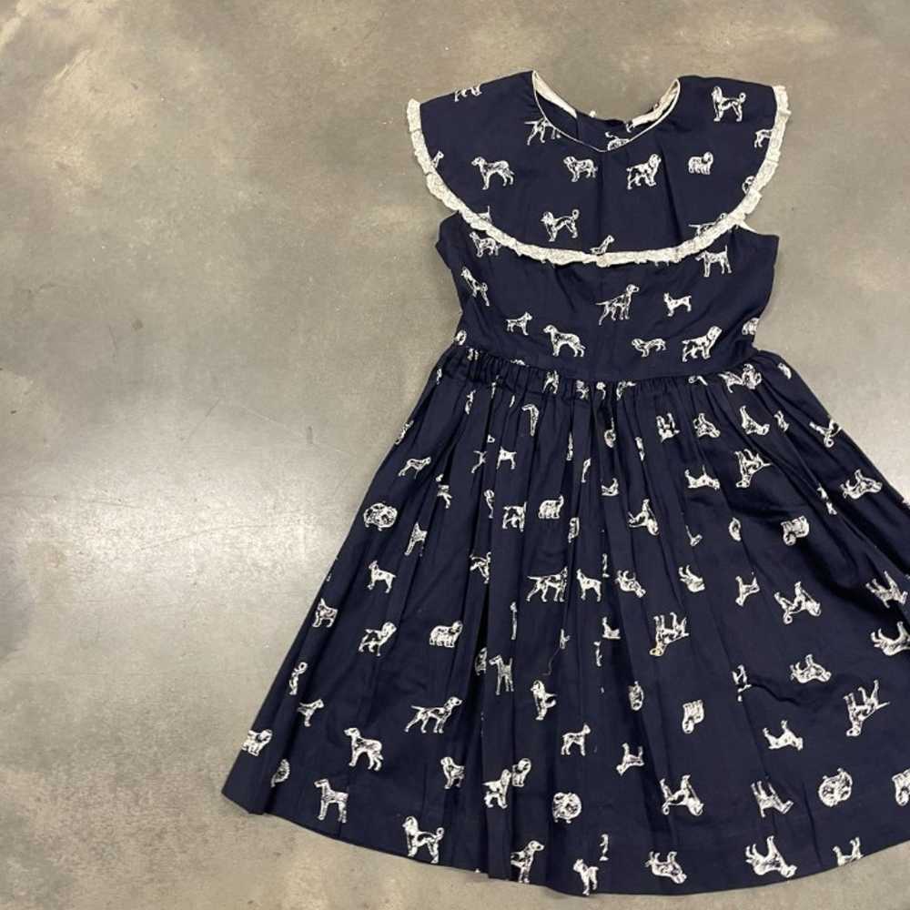 50s/60s Navy Blue Novelty Printed Dogs Puppies A … - image 4