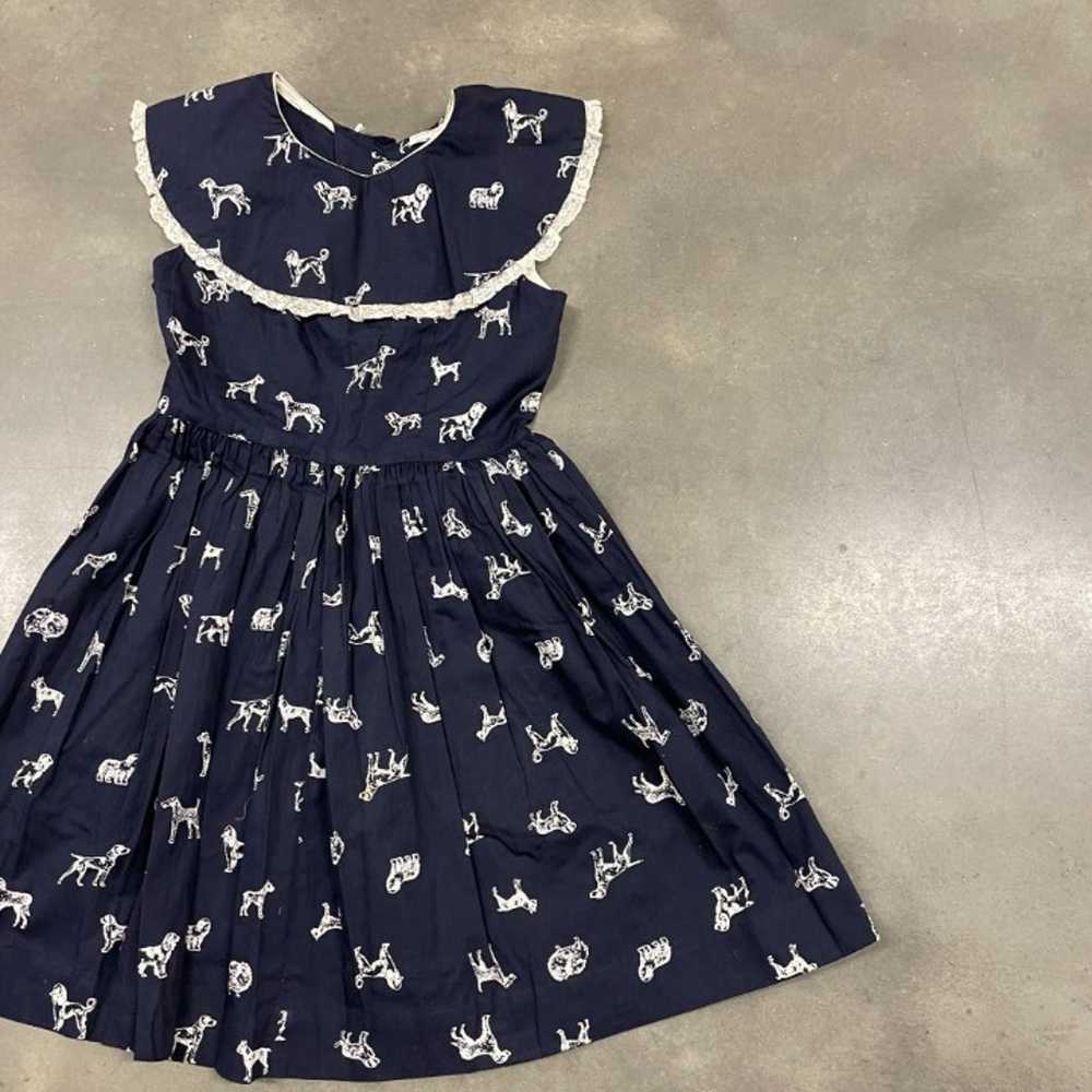 50s/60s Navy Blue Novelty Printed Dogs Puppies A … - image 5