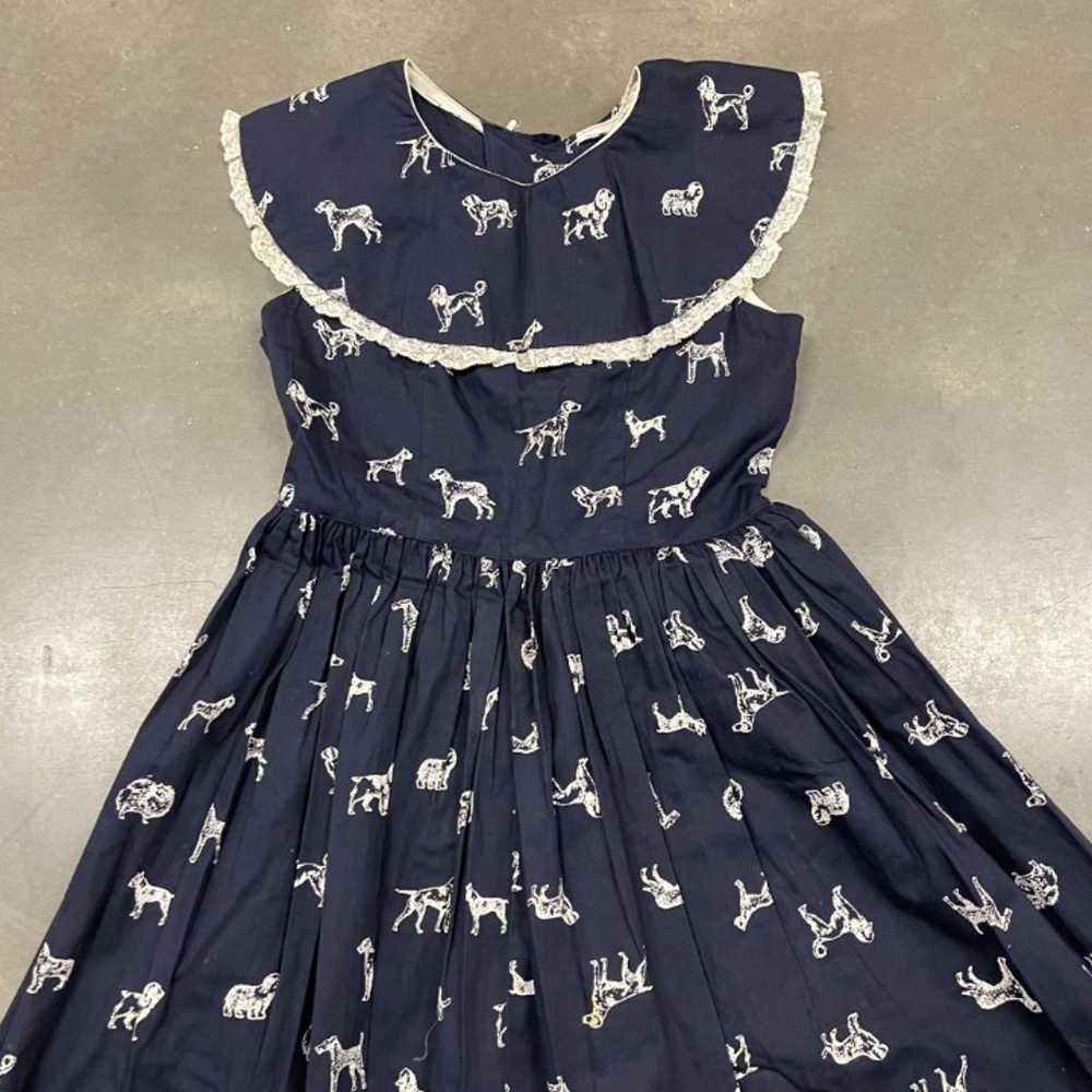 50s/60s Navy Blue Novelty Printed Dogs Puppies A … - image 8