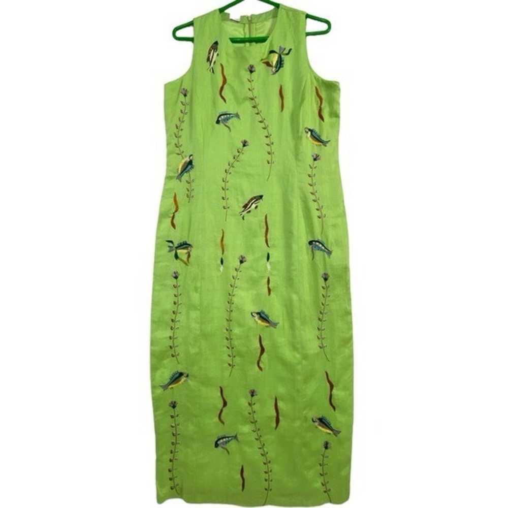 Daisy L vintage lime green fish ocean beach dress… - image 1