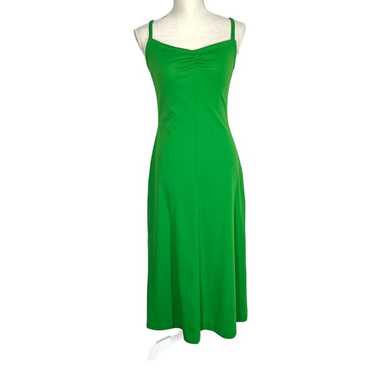 Vintage 70s Green Spaghetti Strap Fit Flare Full … - image 1