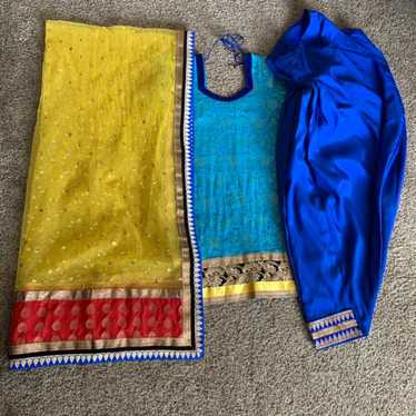 Blue and Yellow Salwar, Kameez and Chunn