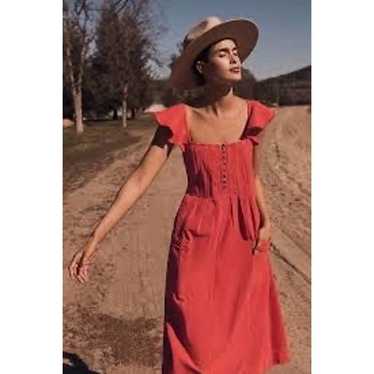 Anthropologie Maeve Grecia Red Floral Ruffle Slip Midi Dress Size 4