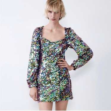 ZARA NEW WOMAN LONG SEQUINED DRESS SEMI SHEER Size M 5919/817 £90.00 -  PicClick UK