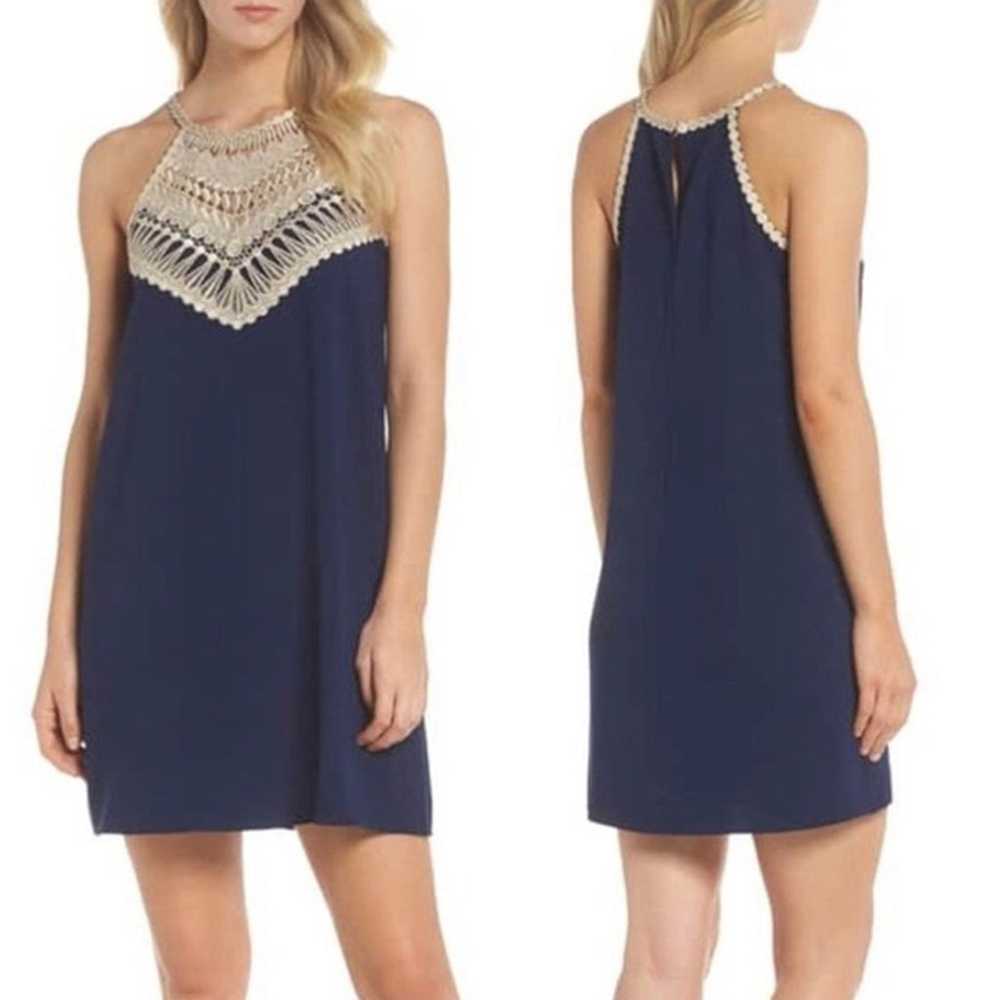 Lilly Pulitzer Pearl Soft Shift Dress Navy and Go… - image 4