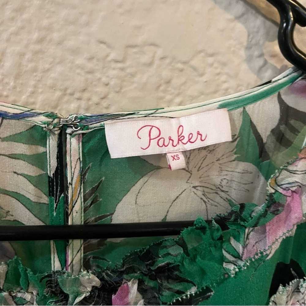 Parker | 100% Silk Tropical Green Ruffle Floral M… - image 2