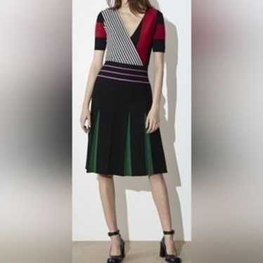 Tomas Maier Deep V Block Stripe A-Line Dress - Si… - image 1