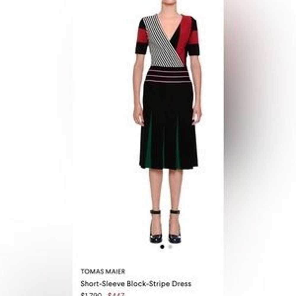 Tomas Maier Deep V Block Stripe A-Line Dress - Si… - image 2