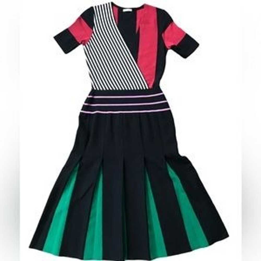 Tomas Maier Deep V Block Stripe A-Line Dress - Si… - image 4