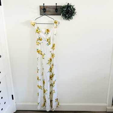 Flynn Skye White Green Floral Bardot Maxi Dress S - image 1