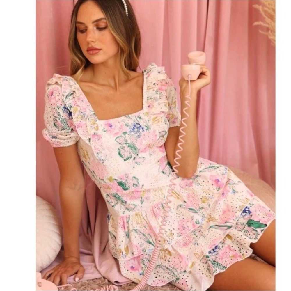 Adelyn Rae Eyelet Floral Puff Sleeve Mini Dress s… - image 1