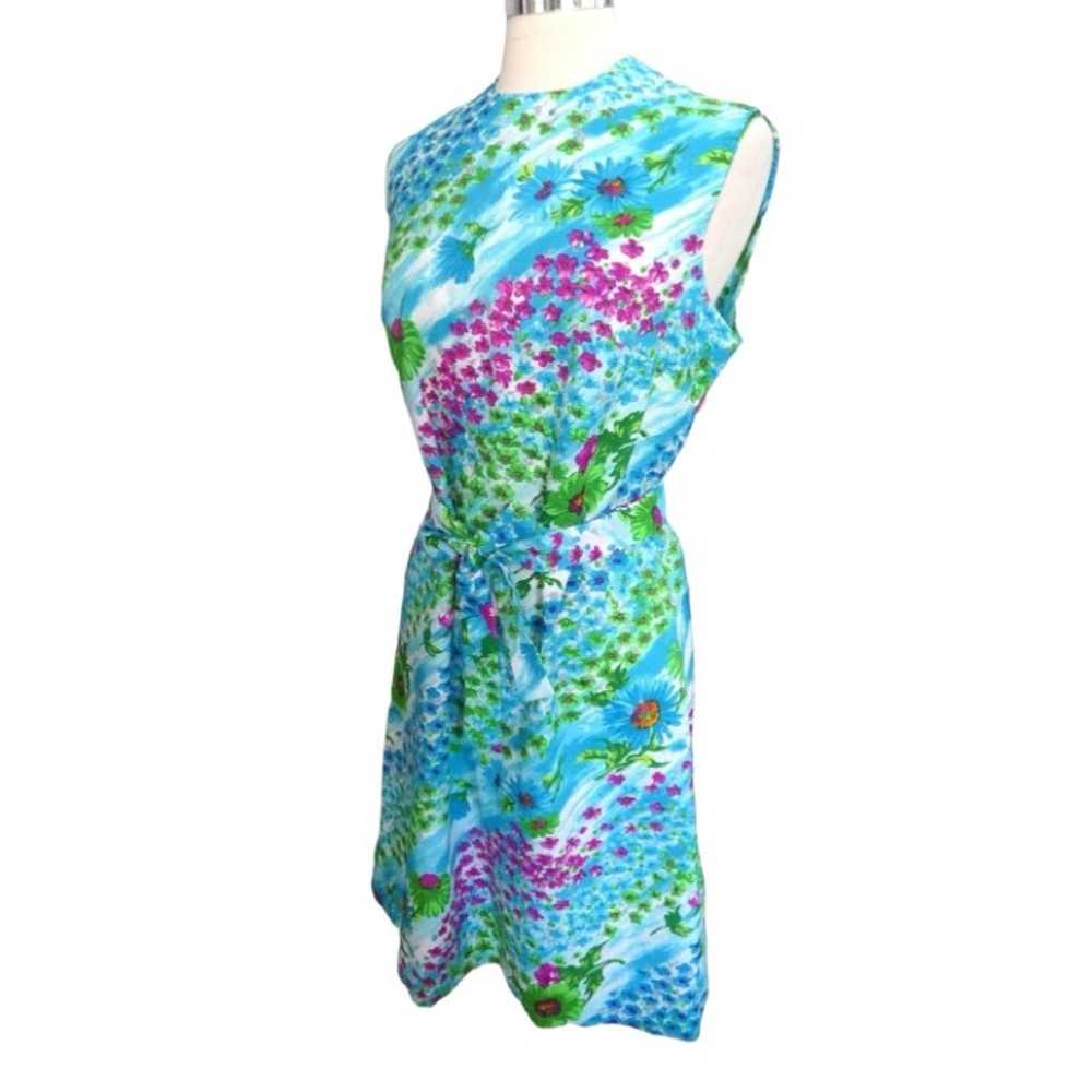 Vintage 1960s Floral Sheath Day Dress Sleeveless … - image 2