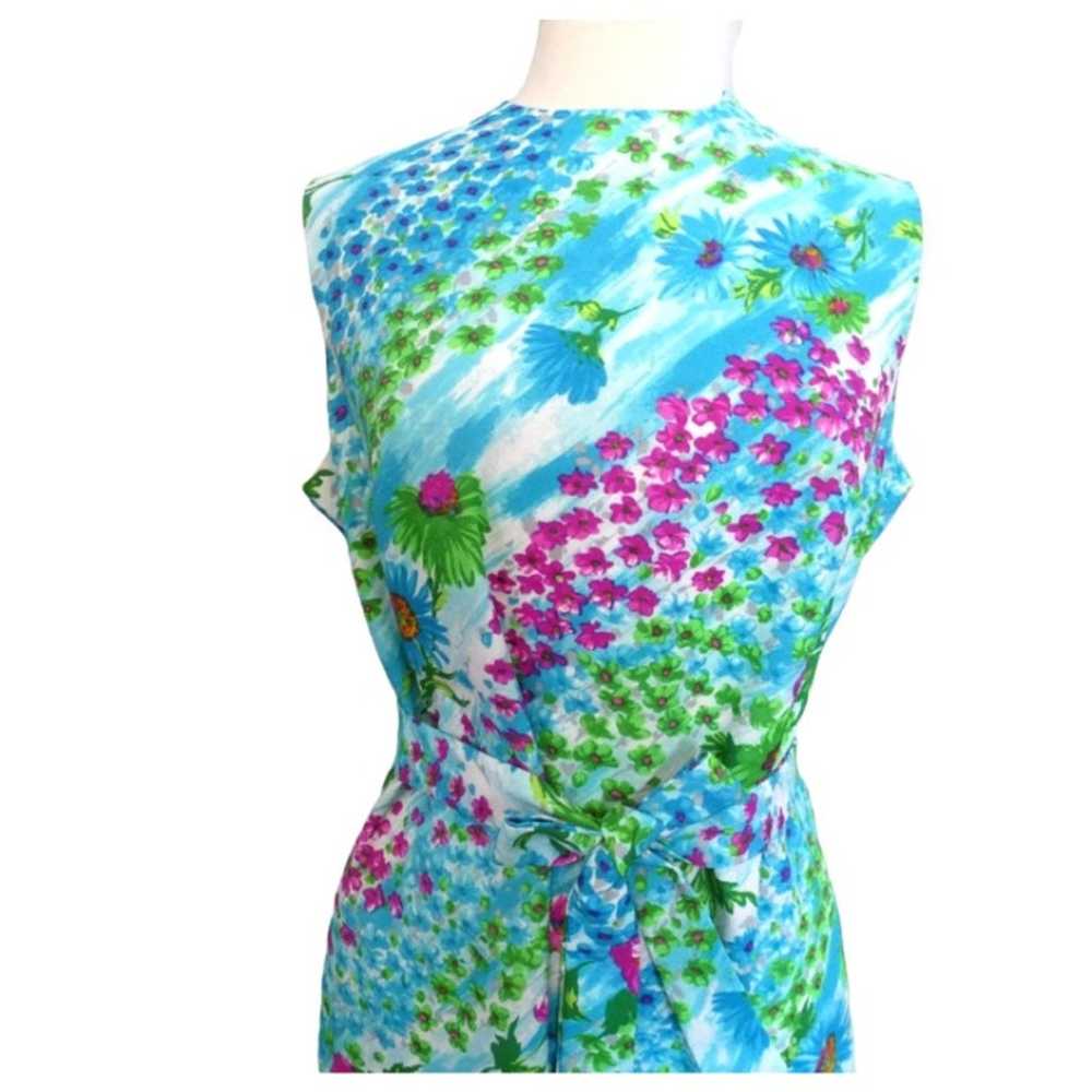 Vintage 1960s Floral Sheath Day Dress Sleeveless … - image 6