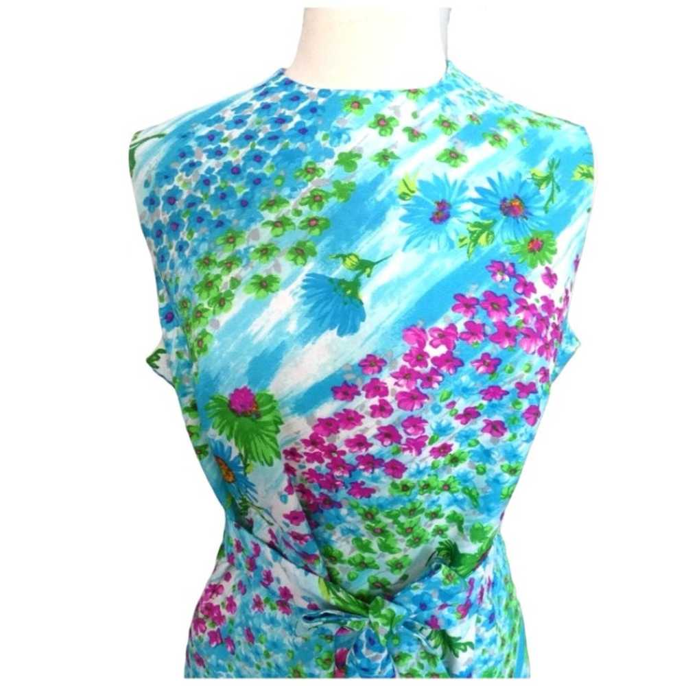 Vintage 1960s Floral Sheath Day Dress Sleeveless … - image 7