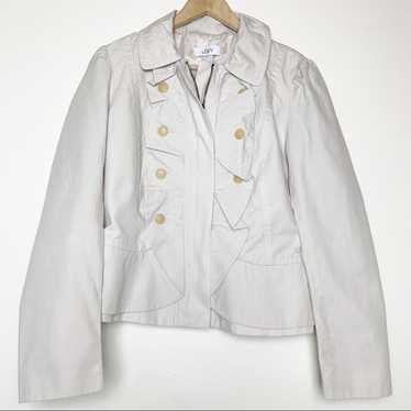 Loft Loft Stone Twill Ruffle Button Front Jacket … - image 1