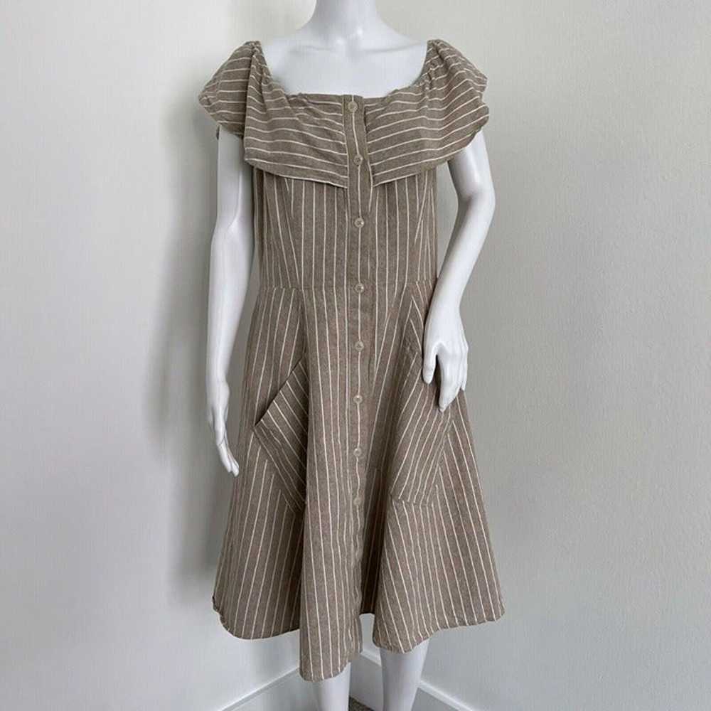 Saks 5th Ave Dress Plus Size 14 Beige Stripe Naut… - image 1