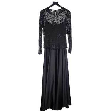 Vintage Stenay Gown Size 12 Black Dress Beaded Ov… - image 1