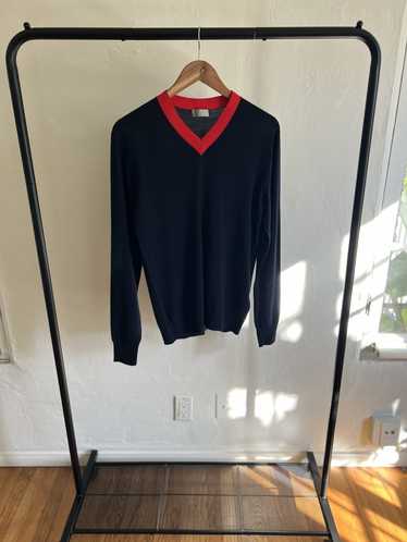 Dior Dior Mens Navy and Red Wool V Neck Sweater - image 1