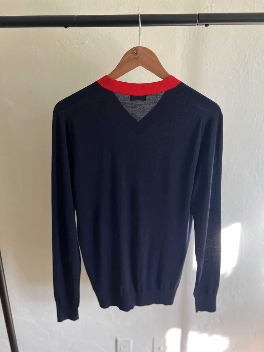 Dior Dior Mens Navy and Red Wool V Neck Sweater - image 5