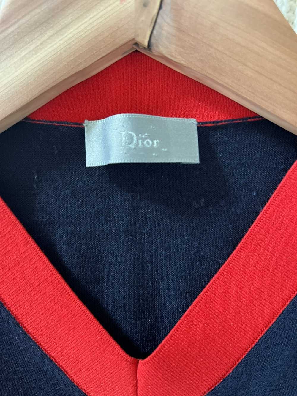 Dior Dior Mens Navy and Red Wool V Neck Sweater - image 6