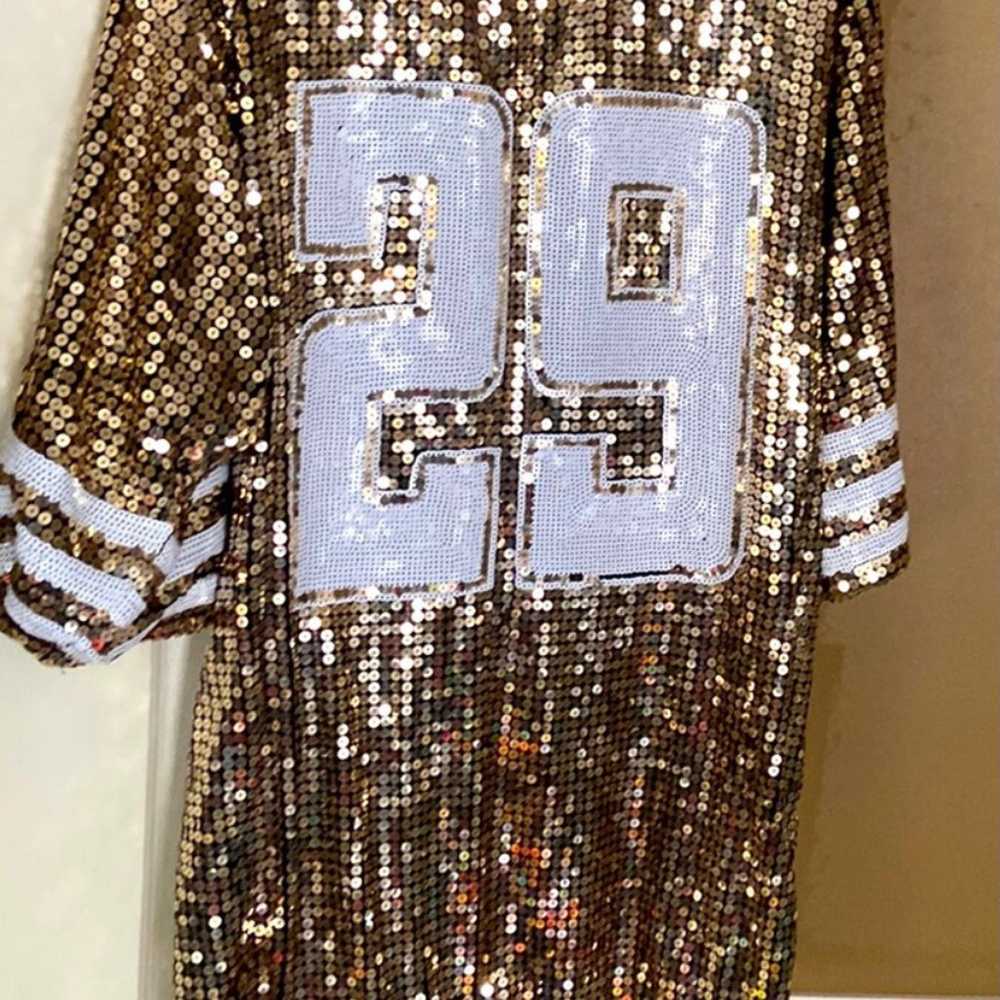 Gold sequin jersey shirt dress XL - image 4