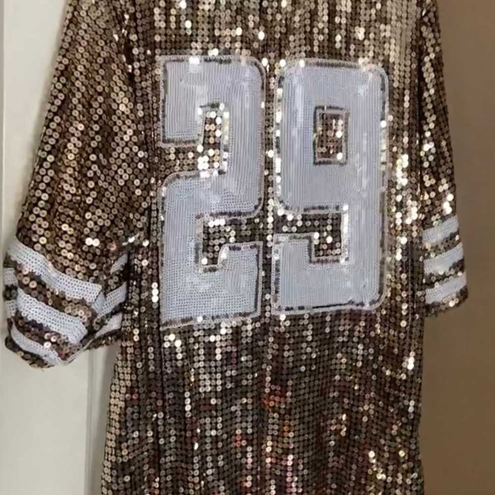 Gold sequin jersey shirt dress XL - image 6