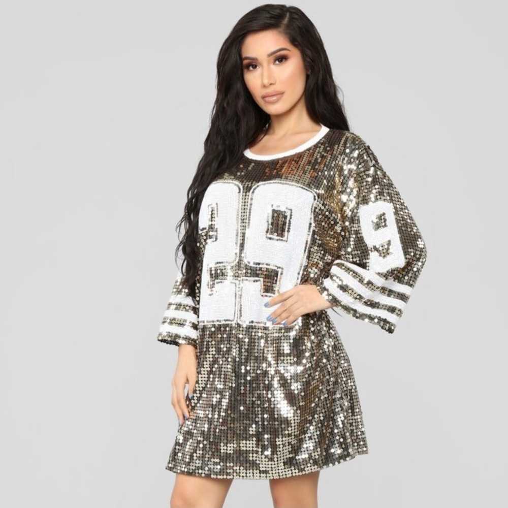 Gold sequin jersey shirt dress XL - image 9