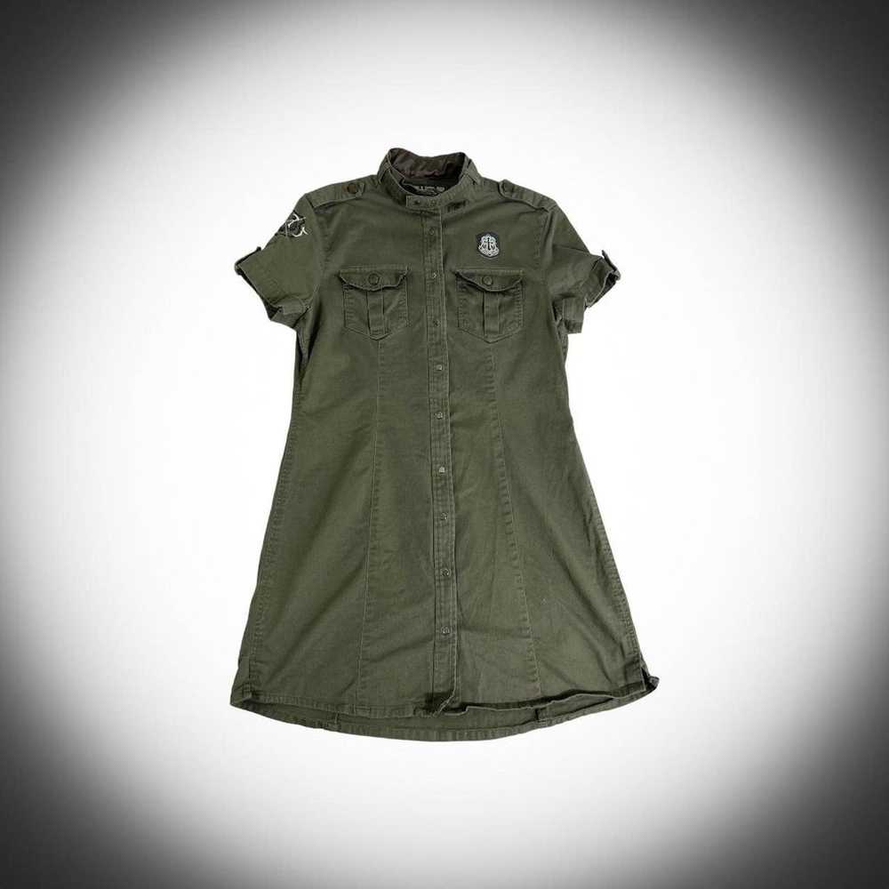 Y2K Green Grunge Army Dress with Cross - image 1