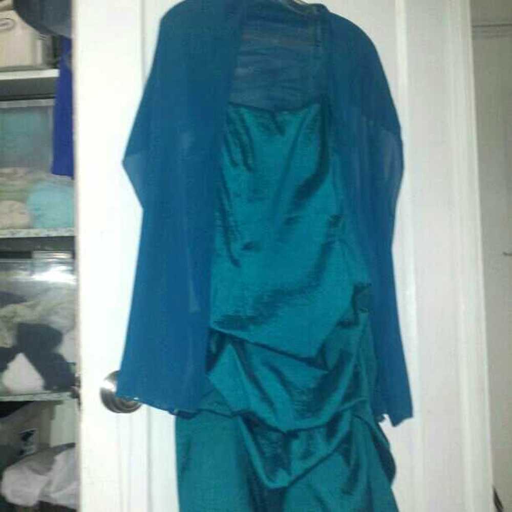 Teal ruffled prom dress custom ribbon - image 2