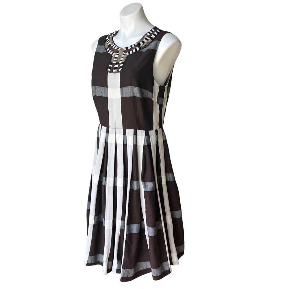 Anthropologie Maeve Pleated Plaid Dress Brown Whi… - image 4