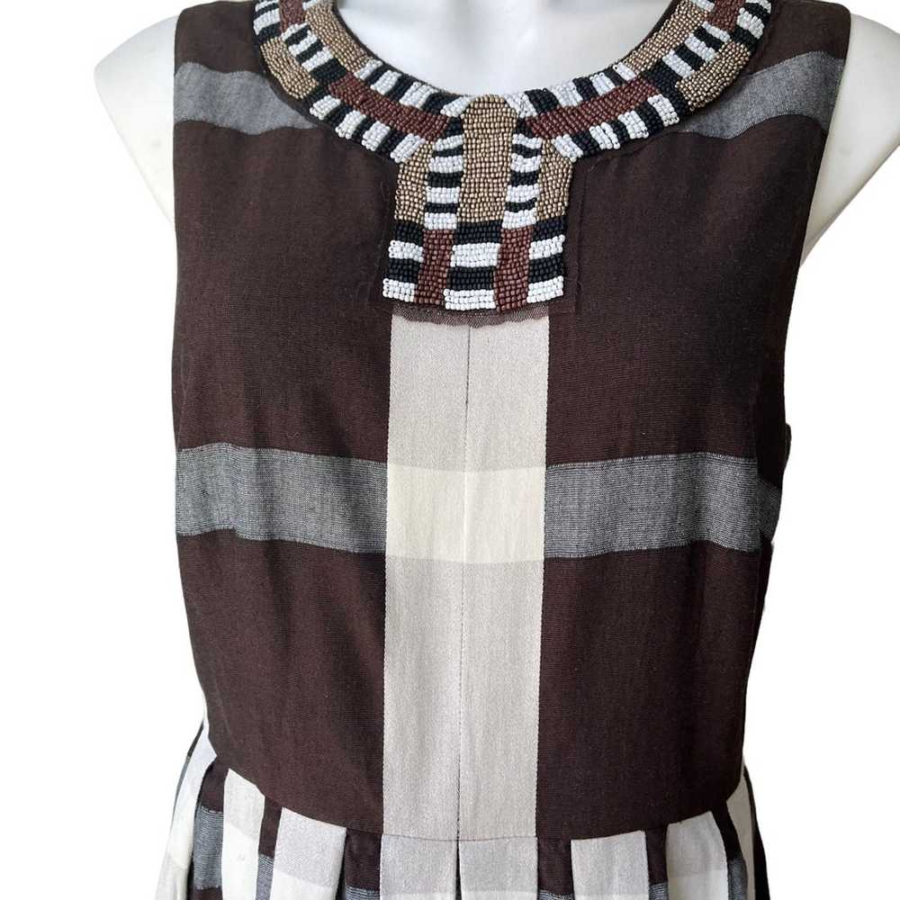 Anthropologie Maeve Pleated Plaid Dress Brown Whi… - image 6