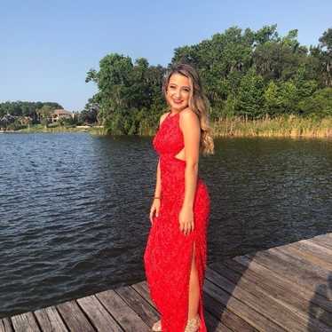 Red full length prom dress