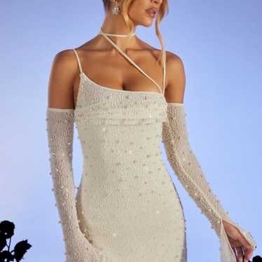 Riviera Strappy Embellished Midi Dress in White