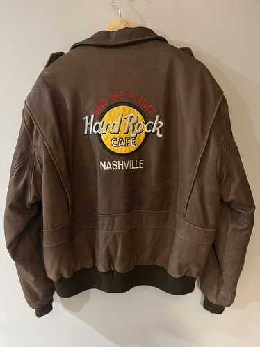 RARE VINTAGE 90's Hard Rock Cafe New York Varsity Jacket orders Wool Leather Navy/Brown