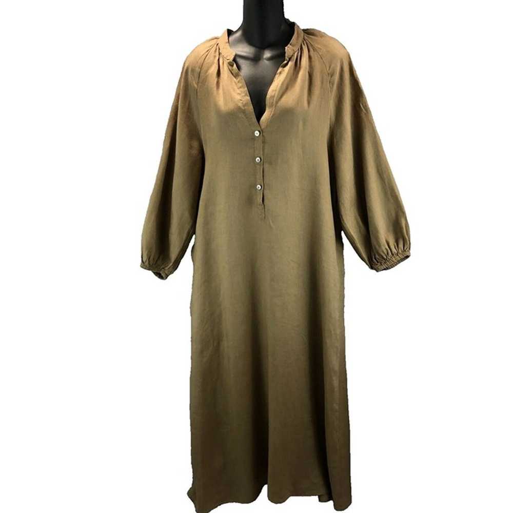 Zara Womens Sz S Linen Camel Brown Long Button Fr… - image 1