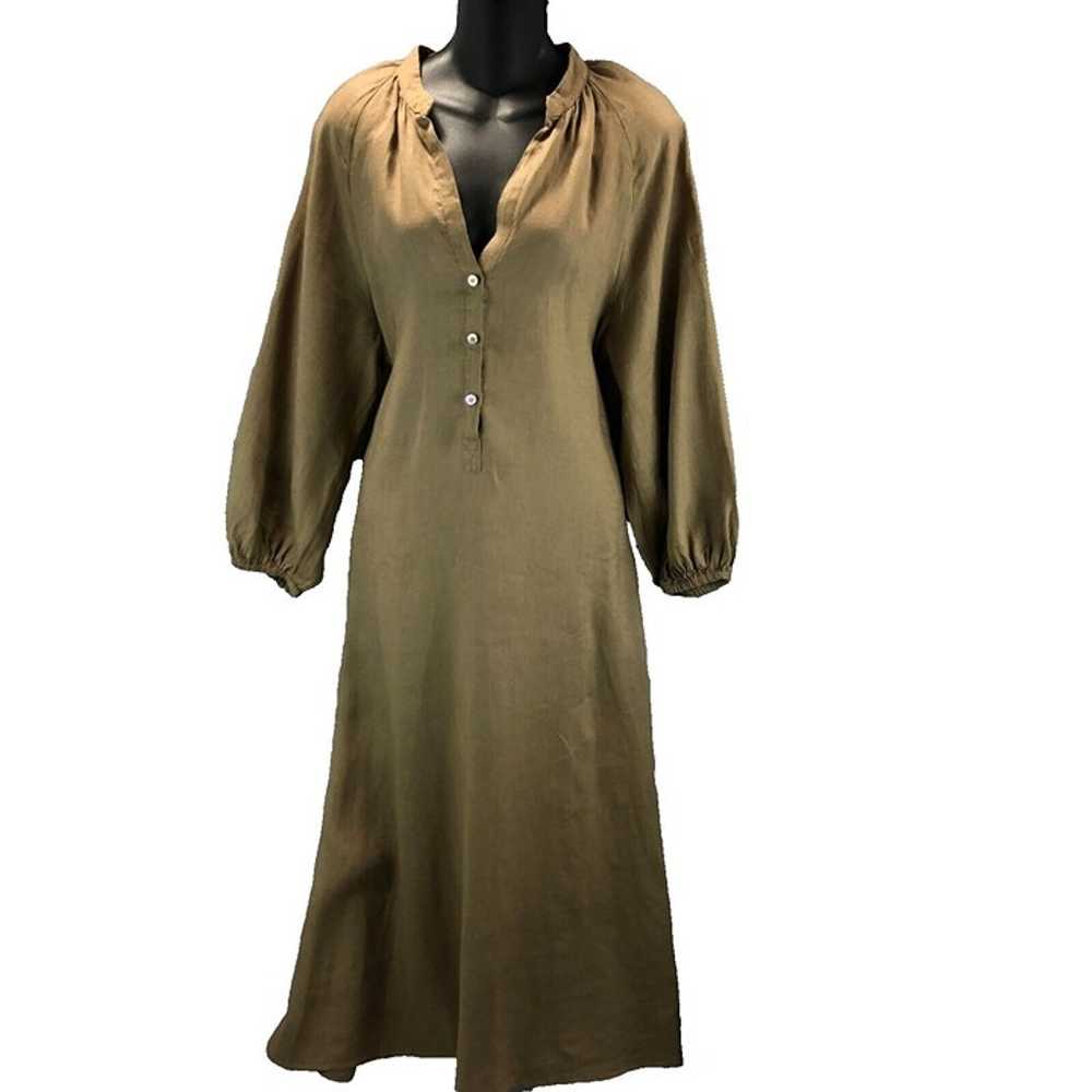 Zara Womens Sz S Linen Camel Brown Long Button Fr… - image 2