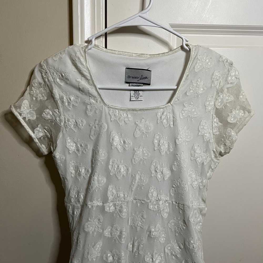 90s white lace butterfly mini dress! - image 3