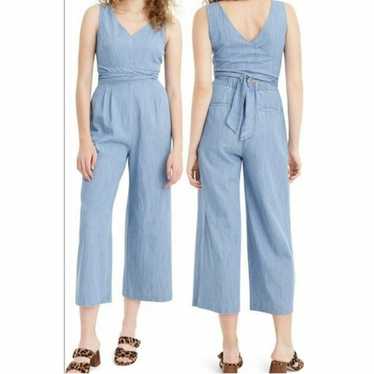 J. Crew Chambray Denim Sleeveless Cropped Wide Le… - image 1