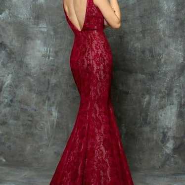 NWOT Glow By Colors Maroon Lace Mermaid Style Gown - image 1